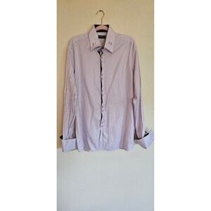 Domani Blue Label Mens Purple White Check Dress Shirt Double Button Collar XL